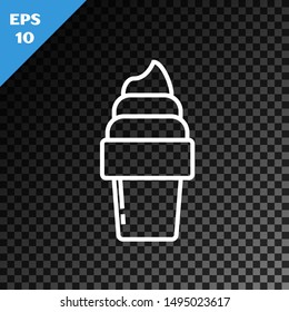 White line Ice cream in waffle cone icon isolated on transparent dark background. Sweet symbol.  Vector Illustration