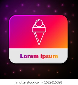 White line Ice cream in waffle cone icon isolated on black background. Sweet symbol. Rectangle color button. Vector Illustration