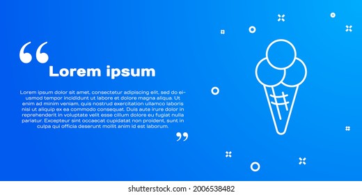 White line Ice cream in waffle cone icon isolated on blue background. Sweet symbol.  Vector