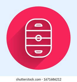 White line Ice hockey rink icon isolated with long shadow. Hockey arena. Red circle button. Vector Illustration