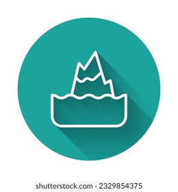 White line Iceberg icon isolated with long shadow background. Green circle button. Vector