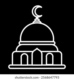 white line icon vector graphic design of mosque, islamic holiday, worship, Isra' Mi'raj, black background