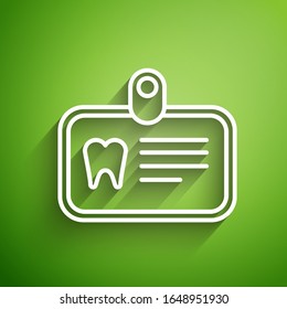 White line Id card with tooth icon isolated on green background.  Vector Illustration
