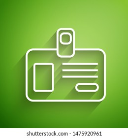 White line Identification badge icon isolated on green background. It can be used for presentation, identity of the company, advertising.  Vector Illustration
