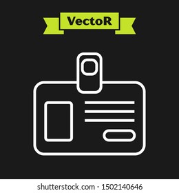 White line Identification badge icon isolated on black background. It can be used for presentation, identity of the company, advertising.  Vector Illustration