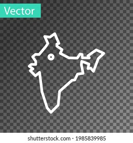 White line India map icon isolated on transparent background.  Vector