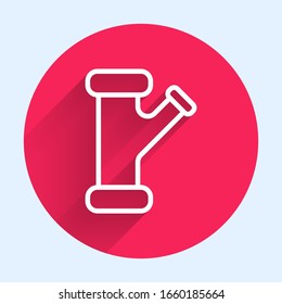 White line Industry metallic pipe icon isolated with long shadow. Plumbing pipeline parts of different shapes. Red circle button. Vector Illustration