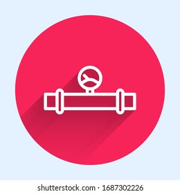 White line Industry metallic pipe and manometer icon isolated with long shadow. Red circle button. Vector Illustration
