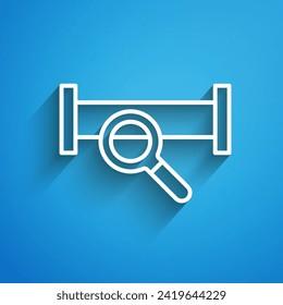 White line Industry metallic pipe icon isolated on blue background. Plumbing pipeline parts of different shapes. Long shadow. Vector