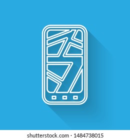 White line Infographic of city map navigation icon isolated with long shadow. Mobile App Interface concept design. Geolacation concept.  Vector Illustration