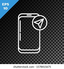 White line Infographic of city map navigation icon isolated on transparent dark background. Mobile App Interface concept design. Geolacation concept.  Vector Illustration