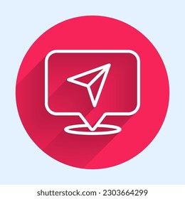 White line Infographic of city map navigation icon isolated with long shadow. Interface concept design. Geolocation concept. Red circle button. Vector