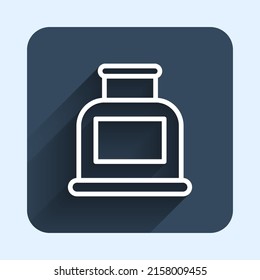 White line Inkwell icon isolated with long shadow background. Blue square button. Vector