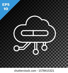 White line Internet of things icon isolated on transparent dark background. Cloud computing design concept. Digital network connection.  Vector Illustration