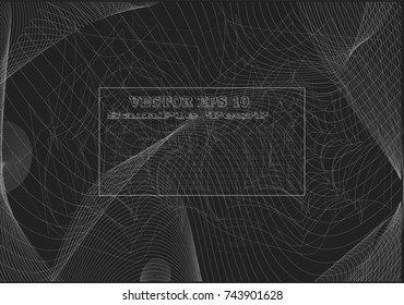 White line isolated on black, transparent background. Spiderweb for Halloween design. Spider web elements,spooky, scary, horror halloween decor. Hand drawn silhouette, vector illustration,EPS10