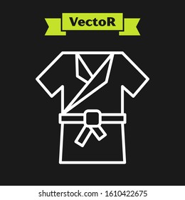 White line Japanese traditional costume Kimono icon isolated on black background.  Vector Illustration