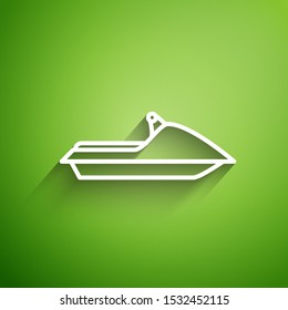 White line Jet ski icon isolated on green background. Water scooter. Extreme sport.  Vector Illustration