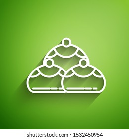 White line Jewish sweet bakery icon isolated on green background. Hanukkah sufganiyot. Jewish easter cake.  Vector Illustration
