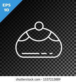 White line Jewish sweet bakery icon isolated on transparent dark background. Hanukkah sufganiyot. Jewish easter cake.  Vector Illustration