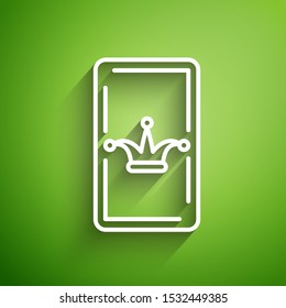 White line Joker playing card icon isolated on green background. Casino gambling.  Vector Illustration