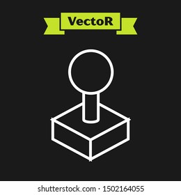 White line Joystick for arcade machine icon isolated on black background. Joystick gamepad.  Vector Illustration