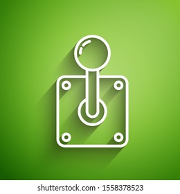 White line Joystick for arcade machine icon isolated on green background. Joystick gamepad.  Vector Illustration