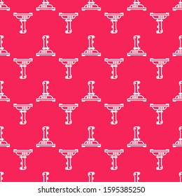 White line Joystick for arcade machine icon isolated seamless pattern on red background. Joystick gamepad.  Vector Illustration