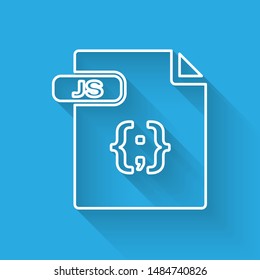 White line JS file document. Download js button icon isolated with long shadow. JS file symbol.  Vector Illustration