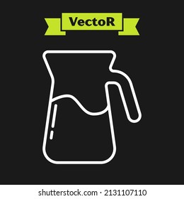 White line Jug glass with water icon isolated on black background. Kettle for water. Glass decanter with drinking water.  Vector