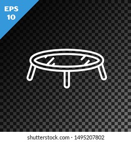 White line Jumping trampoline icon isolated on transparent dark background.  Vector Illustration