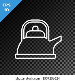White line Kettle with handle icon isolated on transparent dark background. Teapot icon.  Vector Illustration
