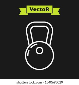 White line Kettlebell icon isolated on black background.  Vector Illustration