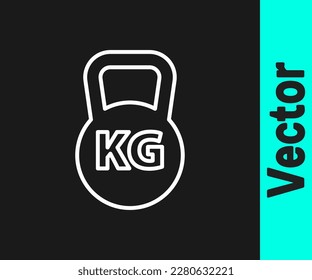 Icono de la línea blanca Kettlebell aislado en fondo negro. Equipamiento deportivo.  Vector