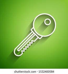 White line Key icon isolated on green background.  Vector Illustration