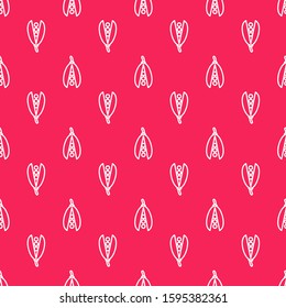 White line Kidney beans icon isolated seamless pattern on red background.  Vector Illustration