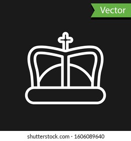 White line King crown icon isolated on black background.  Vector Illustration
