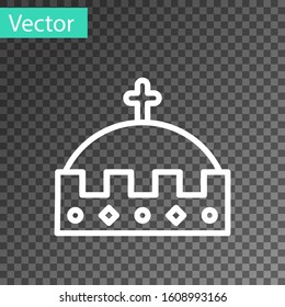 White line King crown icon isolated on transparent background.  Vector Illustration