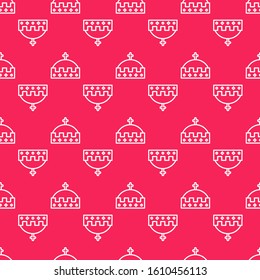 White line King crown icon isolated seamless pattern on red background.  Vector Illustration