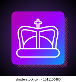 White line King crown icon isolated on black background. Square color button. Vector Illustration