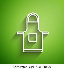 White line Kitchen apron icon isolated on green background. Chef uniform for cooking.  Vector Illustration