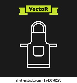 White line Kitchen apron icon isolated on black background. Chef uniform for cooking.  Vector Illustration