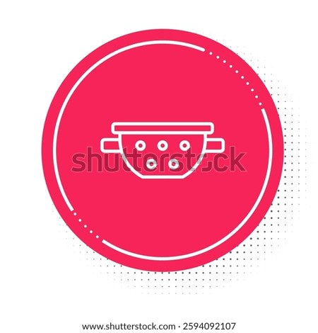 White line Kitchen colander icon isolated on white background. Cooking utensil. Cutlery sign. Red circle button. Vector