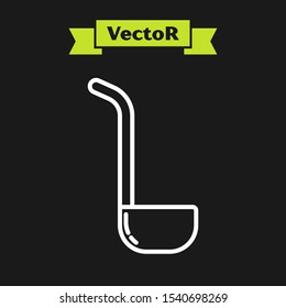 White line Kitchen ladle icon isolated on black background. Cooking utensil. Cutlery spoon sign.  Vector Illustration