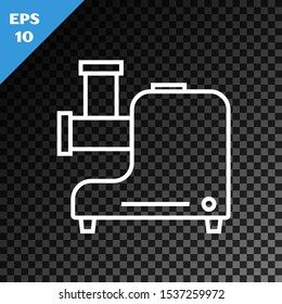 White line Kitchen meat grinder icon isolated on transparent dark background.  Vector Illustration