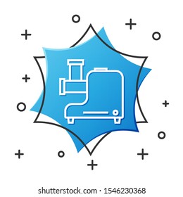 White line Kitchen meat grinder icon isolated on white background. Blue hexagon button. Vector Illustration