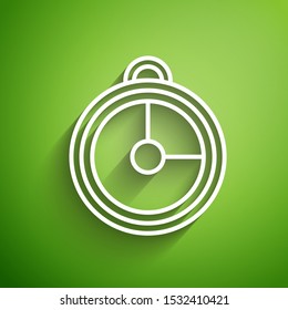 White line Kitchen timer icon isolated on green background. Cooking utensil.  Vector Illustration
