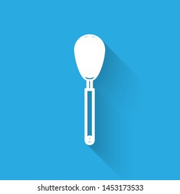 White line Kitchen whisk icon isolated with long shadow. Cooking utensil, egg beater. Cutlery sign. Food mix symbol.  Vector Illustration