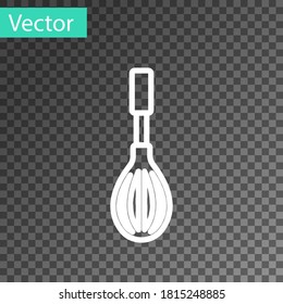White line Kitchen whisk icon isolated on transparent background. Cooking utensil, egg beater. Cutlery sign. Food mix symbol. Vector.