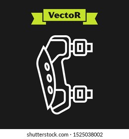 White line Knee pads icon isolated on black background. Extreme sport. Sport equipment. Skateboarding, bicycle, roller skating protective gear.  Vector Illustration