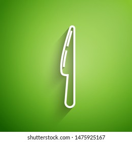 White line Knife icon isolated on green background. Cutlery symbol.  Vector Illustration